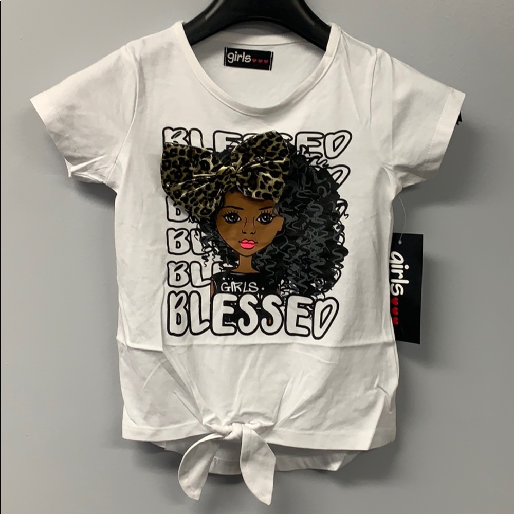Girls Blessed Knotted Short Sleeve